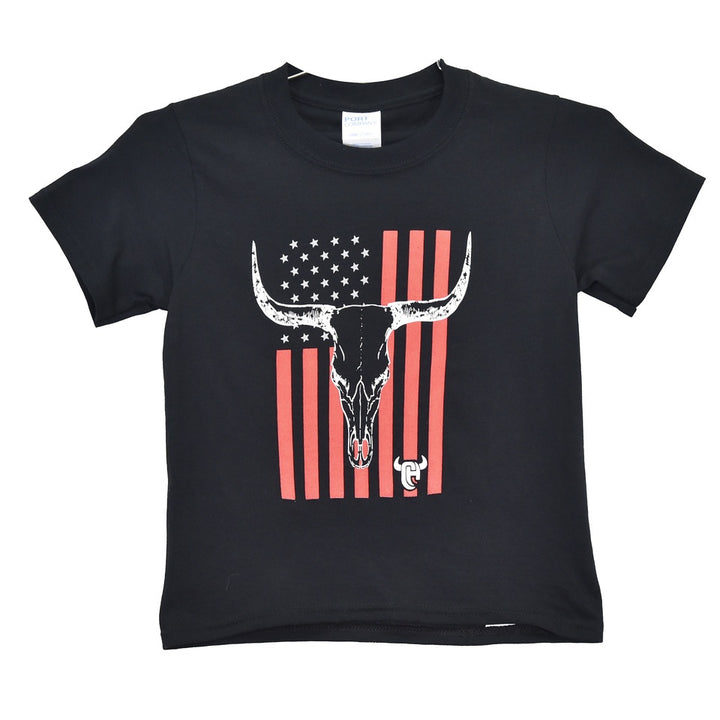 Boy's Cowboy Hardware Black Skull Flag Short Sleeve Tee