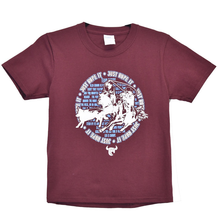 Cowboy Hardware Boy's Just Rope It Short Sleeve Tee Shirt - Maroon