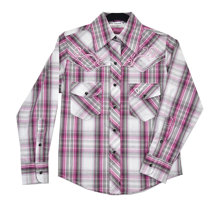 COWBOY HARDWARE GIRLS DUTTON LS PLAID - PINK