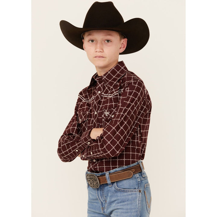 Cowboy Hardware Boys' Barbed Wire Long Sleeve Snap Western Shirt