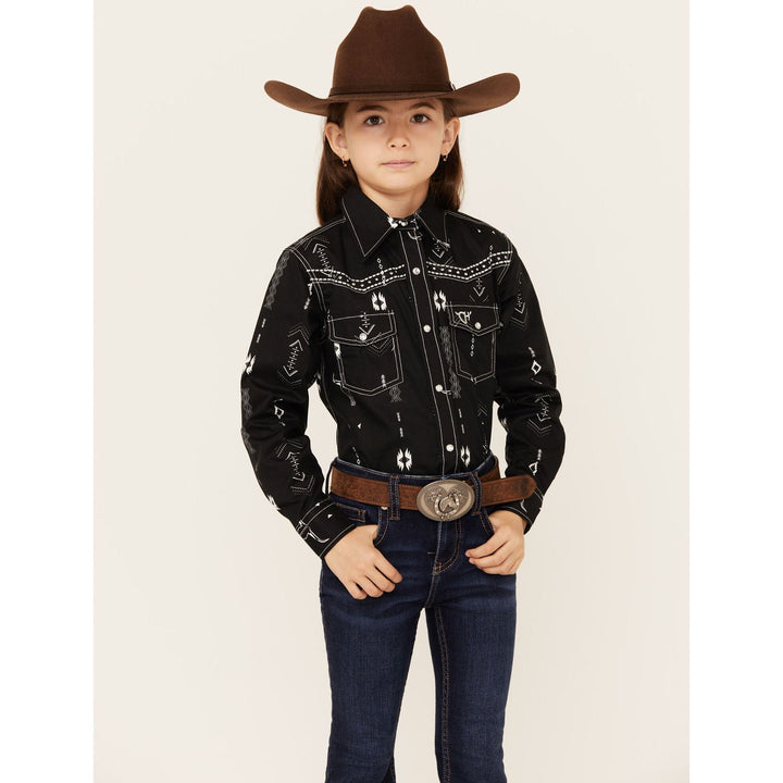Cowgirl Hardware Girls' Skull Southwestern Print Long Sleeve Snap Western Shirt