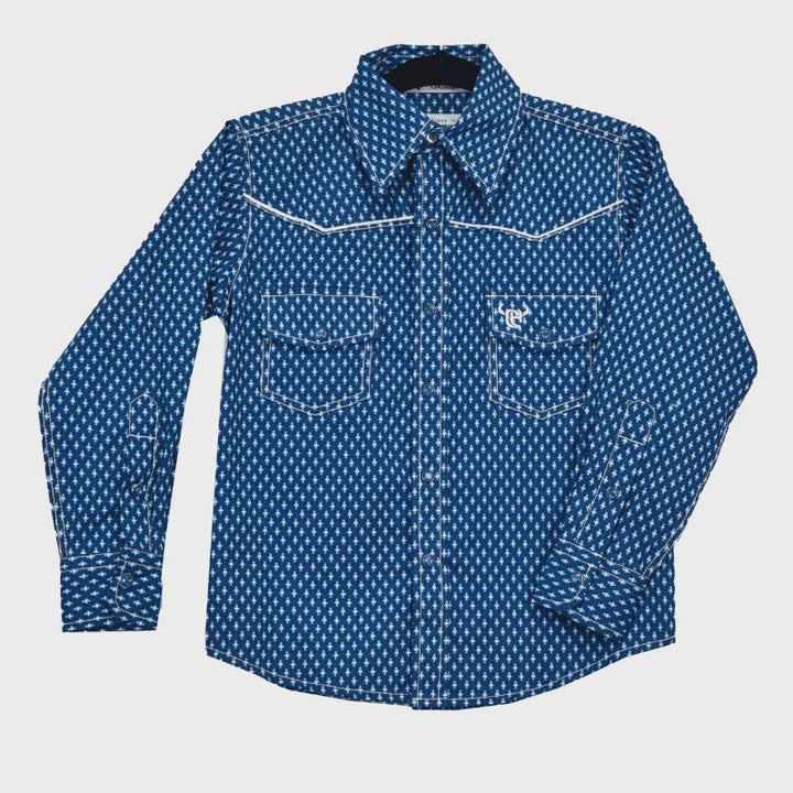 Boy's Cowboy Hardware Navy & White Fleur D' Cowboy Long Sleeve Western Shirt