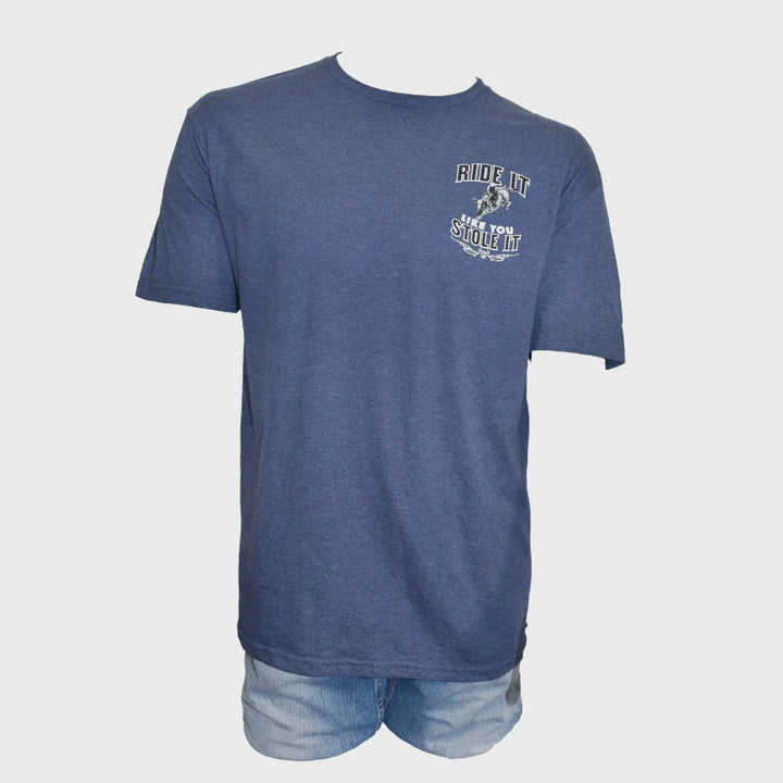 Men's Cowboy Hardware Navy Mist Ride It Like You Stole It Short Sleeve Tee