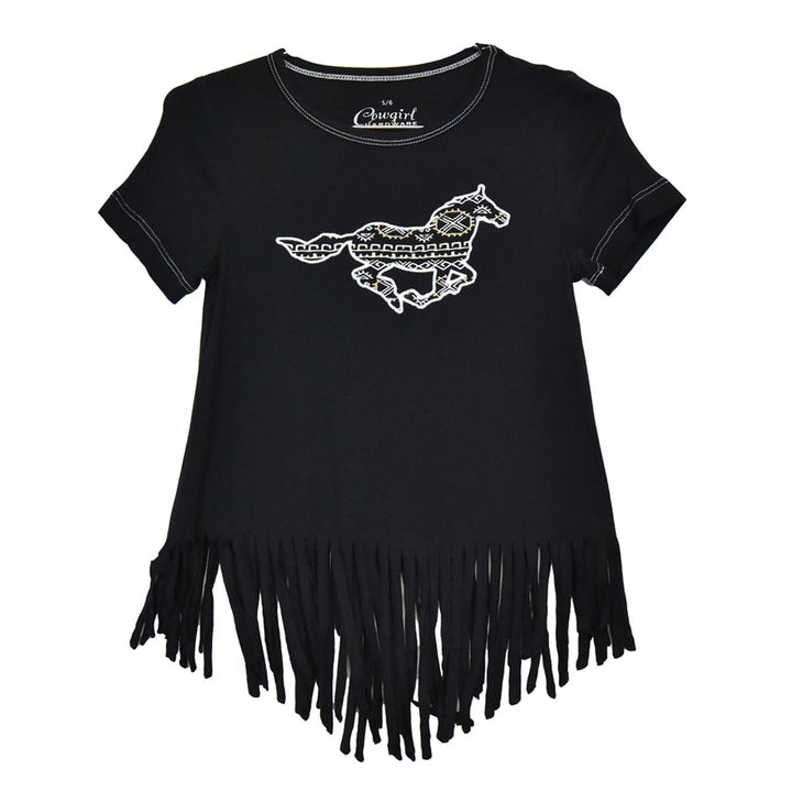 Cowgirl Hardware Girls Youth Aztec Graphic Horse Fringe Short Sleeve Shirt