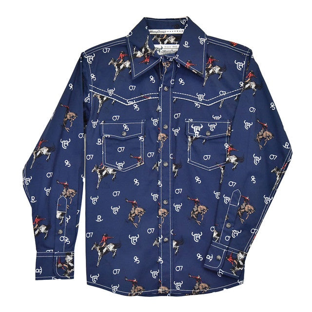 Cowboy Hardware Boys Navy Blue Vintage Bronc Long Sleeve Western Button Up Shirt