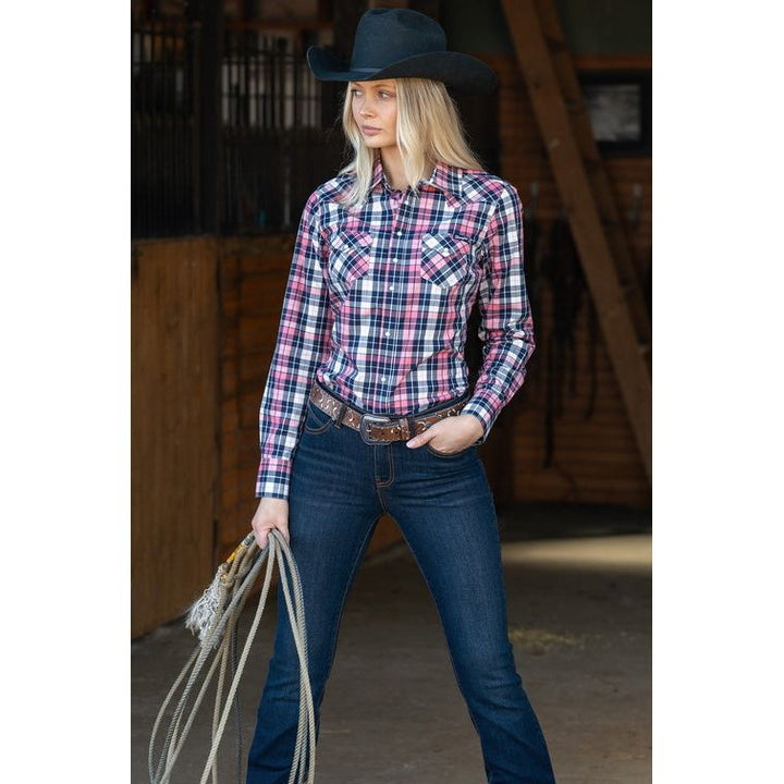 Wrangler Women’s Greta Check Western Long Sleeve Shirt