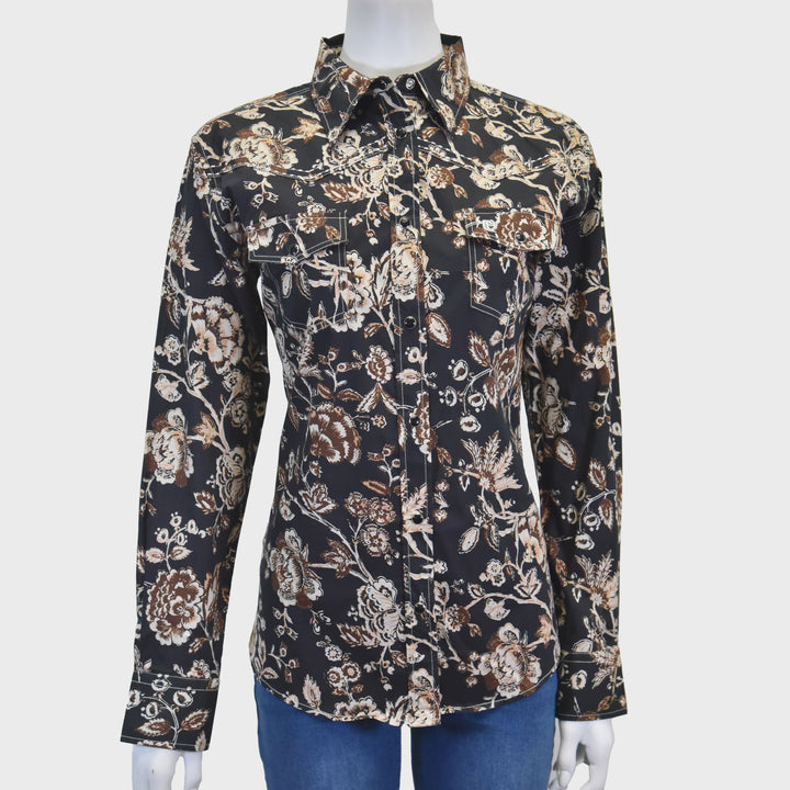 Cowboy Hardware Women's Black Wild Flower Long Sleeve Western Shirt
