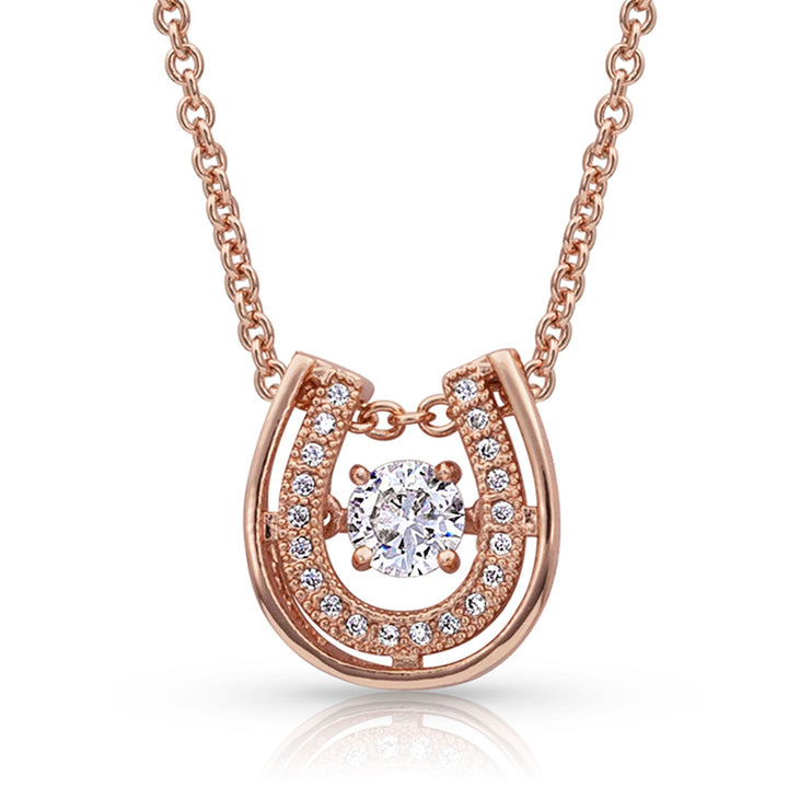 Dancing With Luck Rose Gold Horseshoe  Necklace
