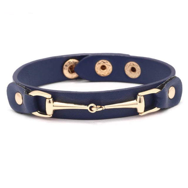 Navy PU leather bracelet with snaffle