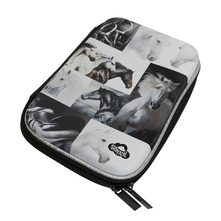 Hard Head Pencil Case - Black & White Horses